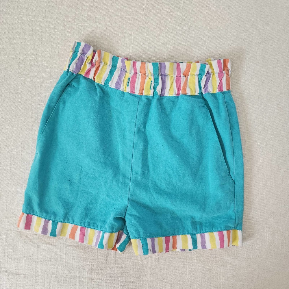 Vintage Striped & Aqua High Waisted Shorts kids 6/8